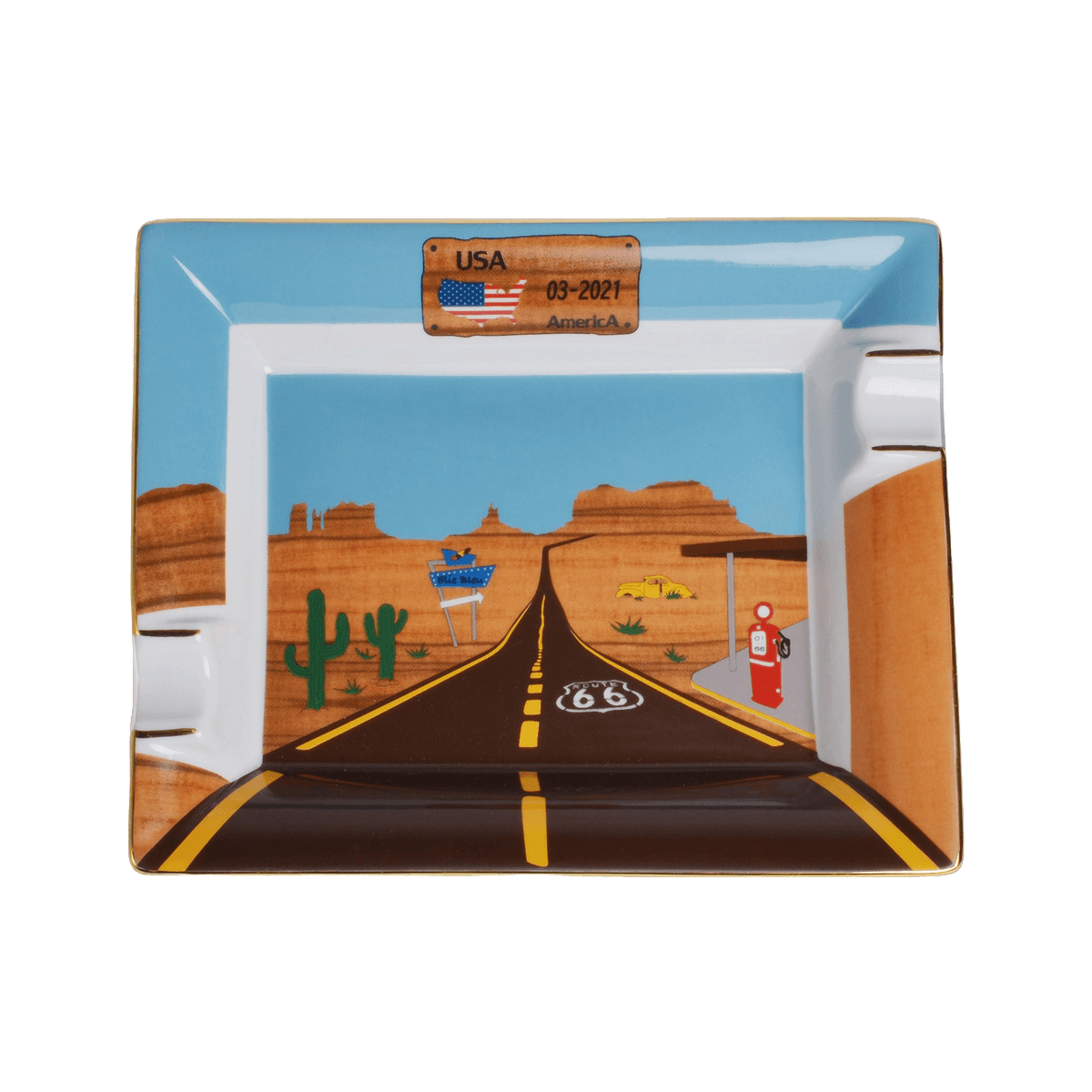 Elie Bleu Ashtray "Route 66" Porcelain